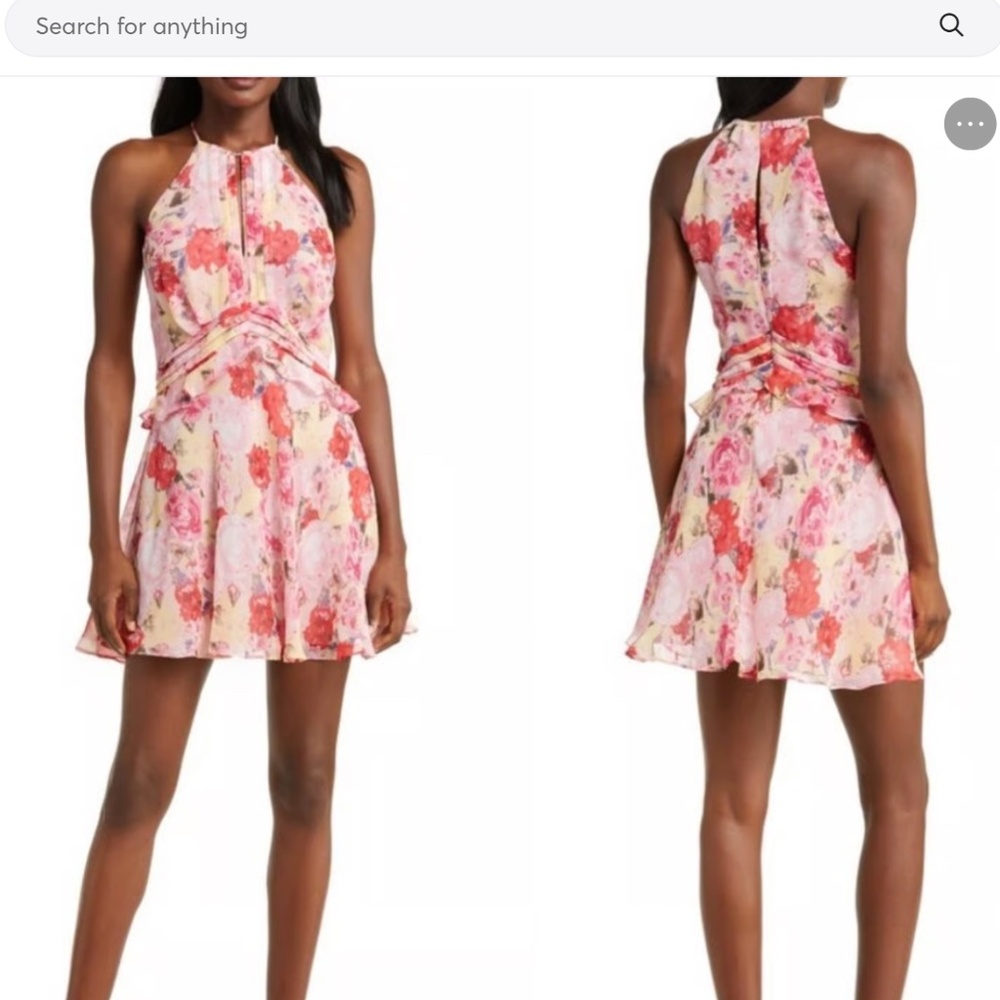 FLORET STUDIOS Floral Ruffle Waist Mini Dress